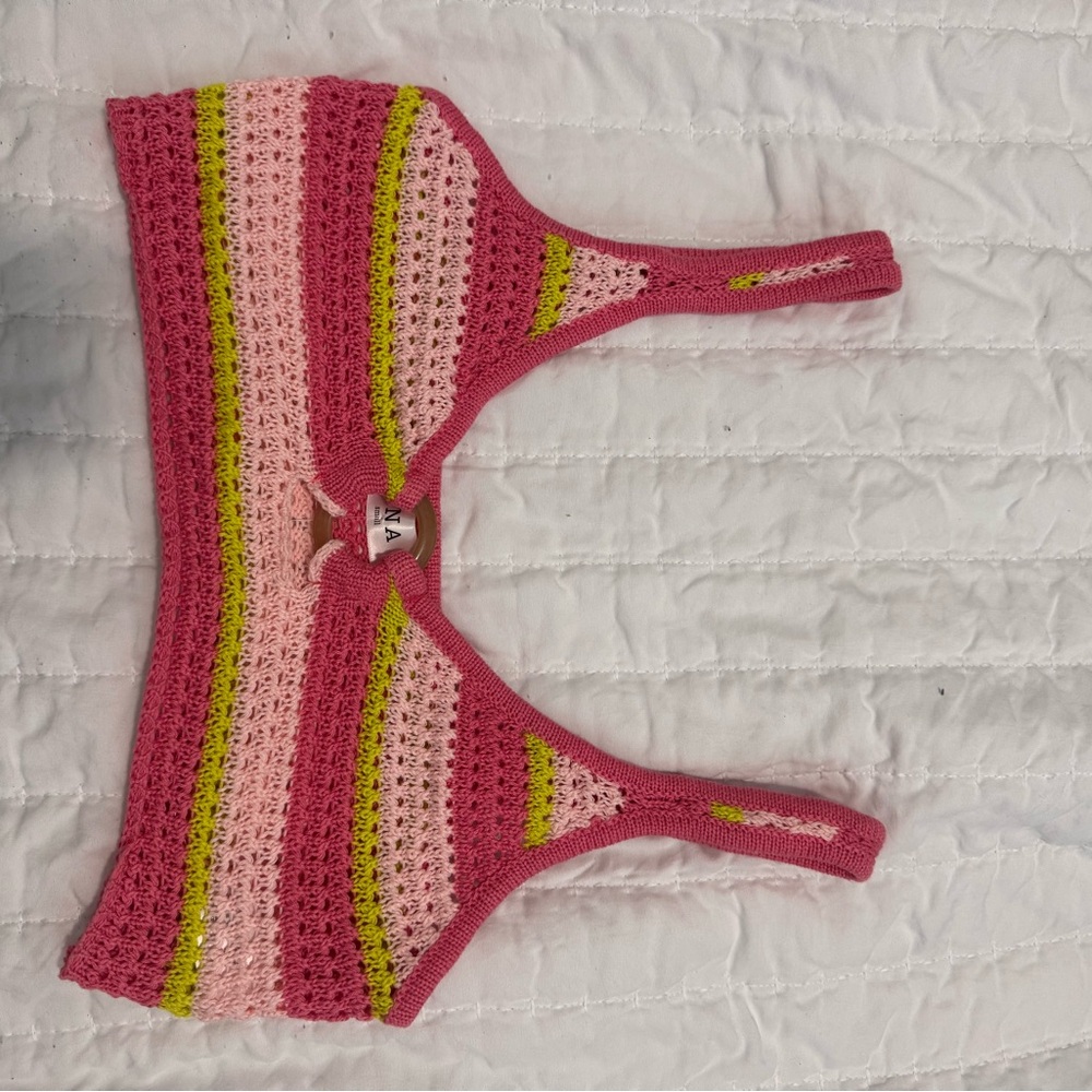 DNA Couture Vibrant Striped Crochet Crop Top